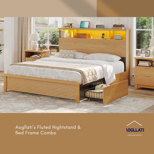 Elevate Your Bedroom with Aogllati’s Fluted Nightstand & Bed Frame Combo