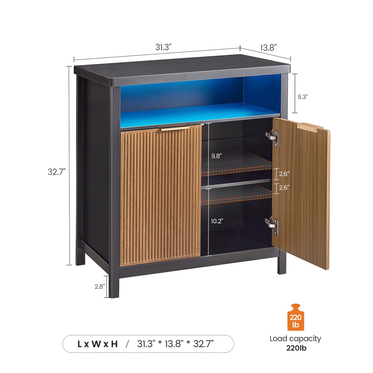 AOGLLATI Sideboard Storage Cabinet Buffet Table with Storage & Led Lights Coffee Bar Cabinet for Kitchen Entryway Living Room