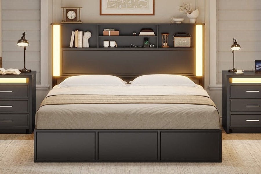 Aogllati Lighting Bed frame Headboard and Nightstand