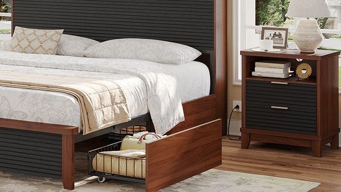 Wooden Bed Frame and Nightstand