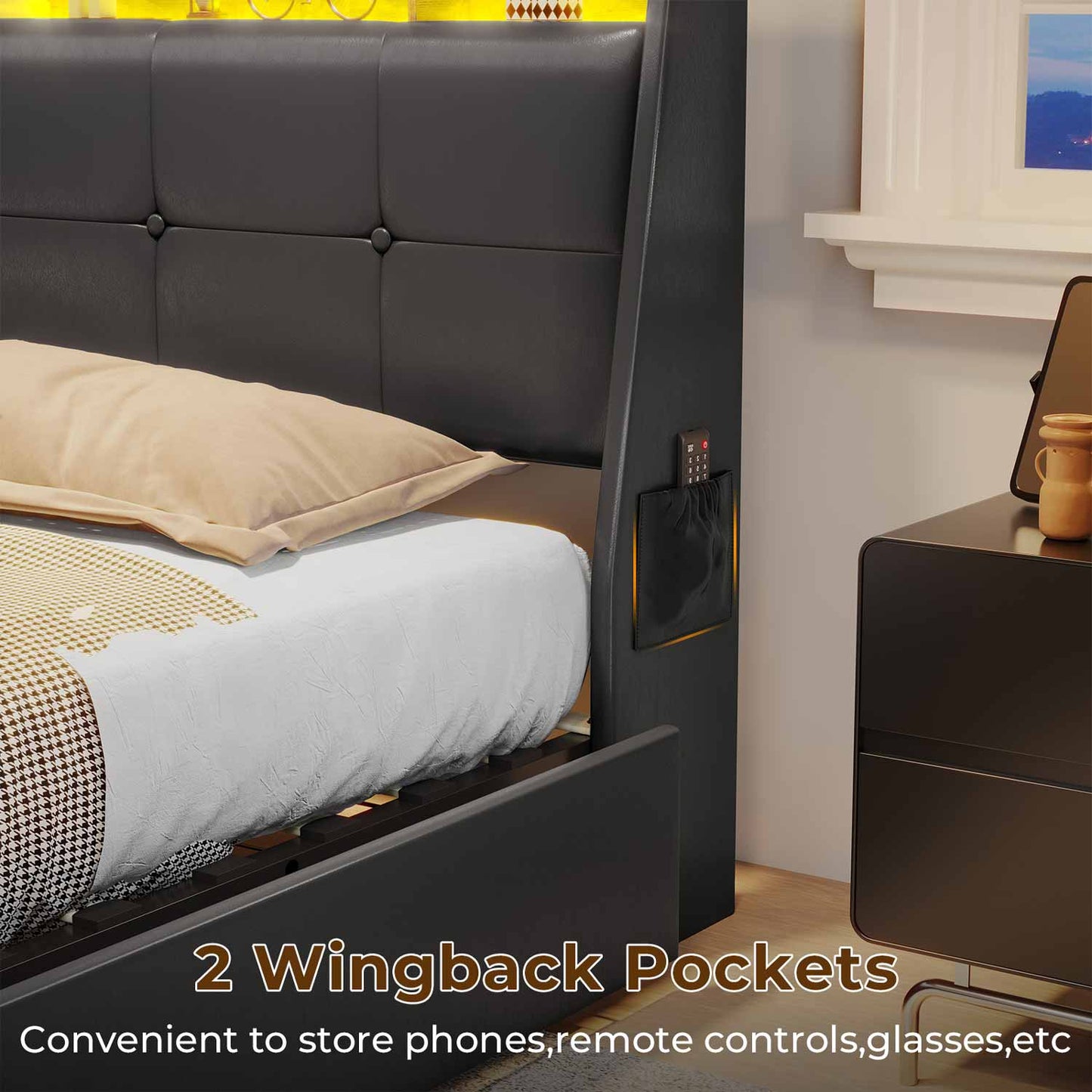 AOGLLATI Bed Frame AOGLLATI 4 Storage Drawers LED Bed Frame with Charging Station Black