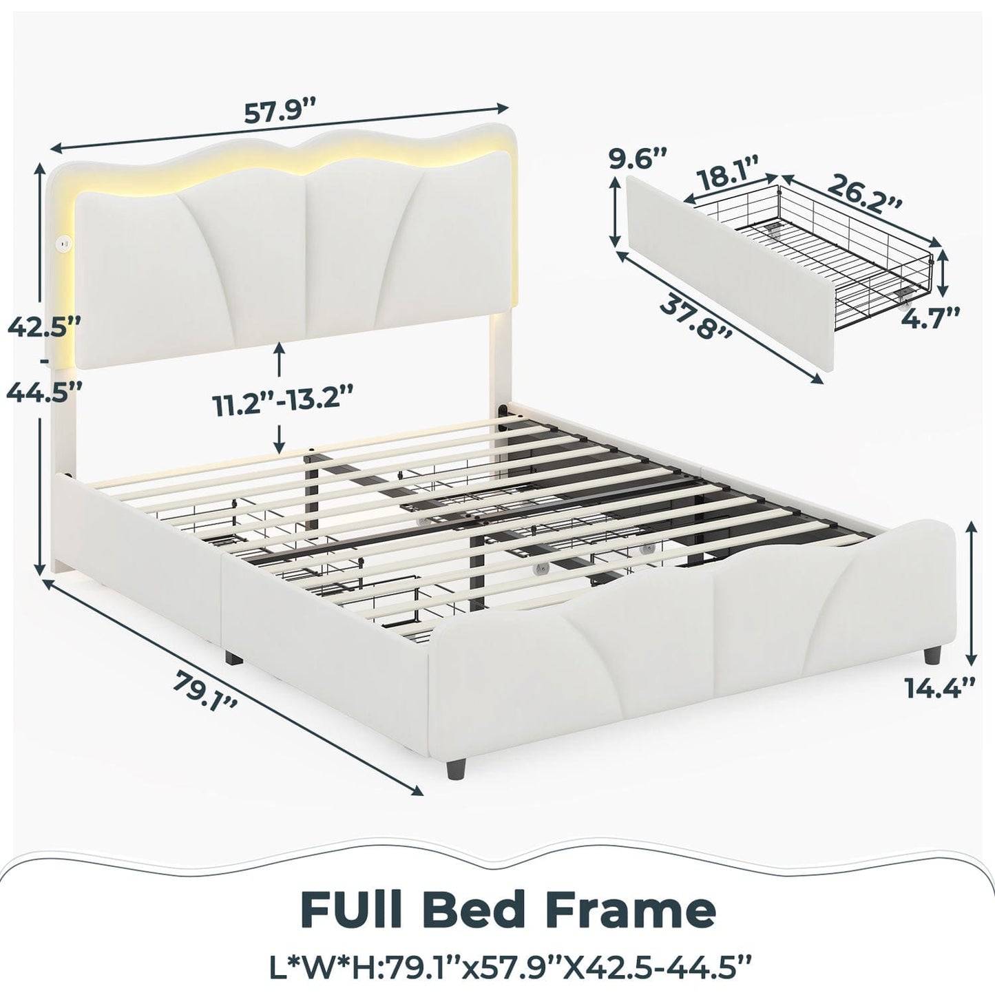 AOGLLATI Bed Frame AOGLLATI Bed Frame with 4 Drawers, Upholstered LED Bed Frame with Adjustable Flowers Headboard