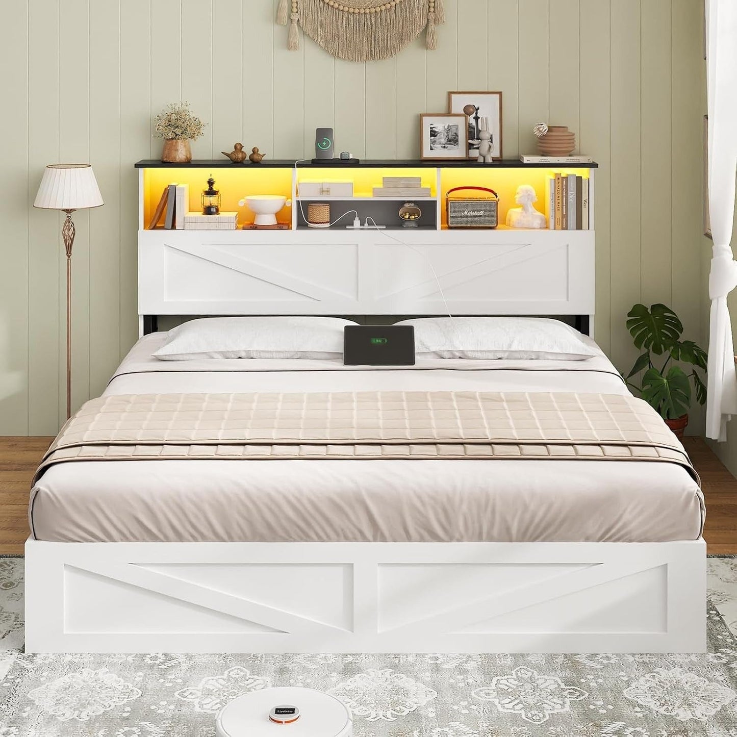 AOGLLATI Bed Frame AOGLLATI Wooden Led Twin Bed Frame with 4 Storage Drawers and Charging Station,, White