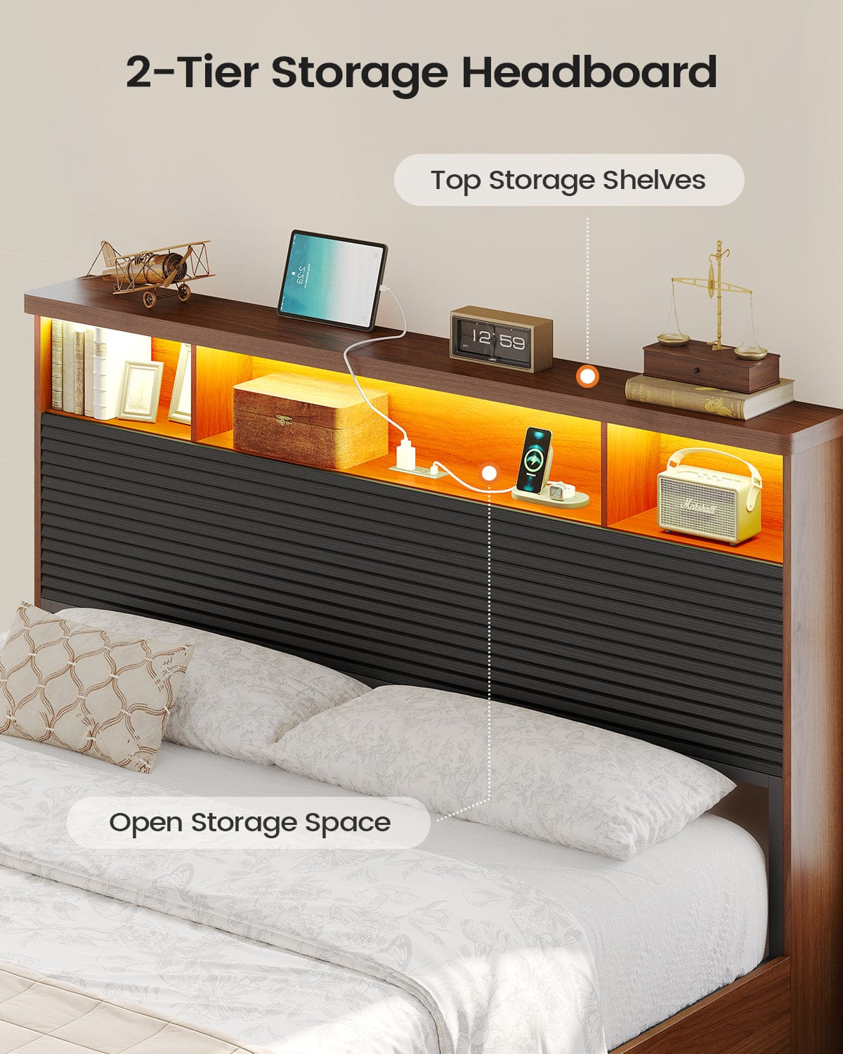 AOGLLATI Bed Frame Fluted Bed Frames Black