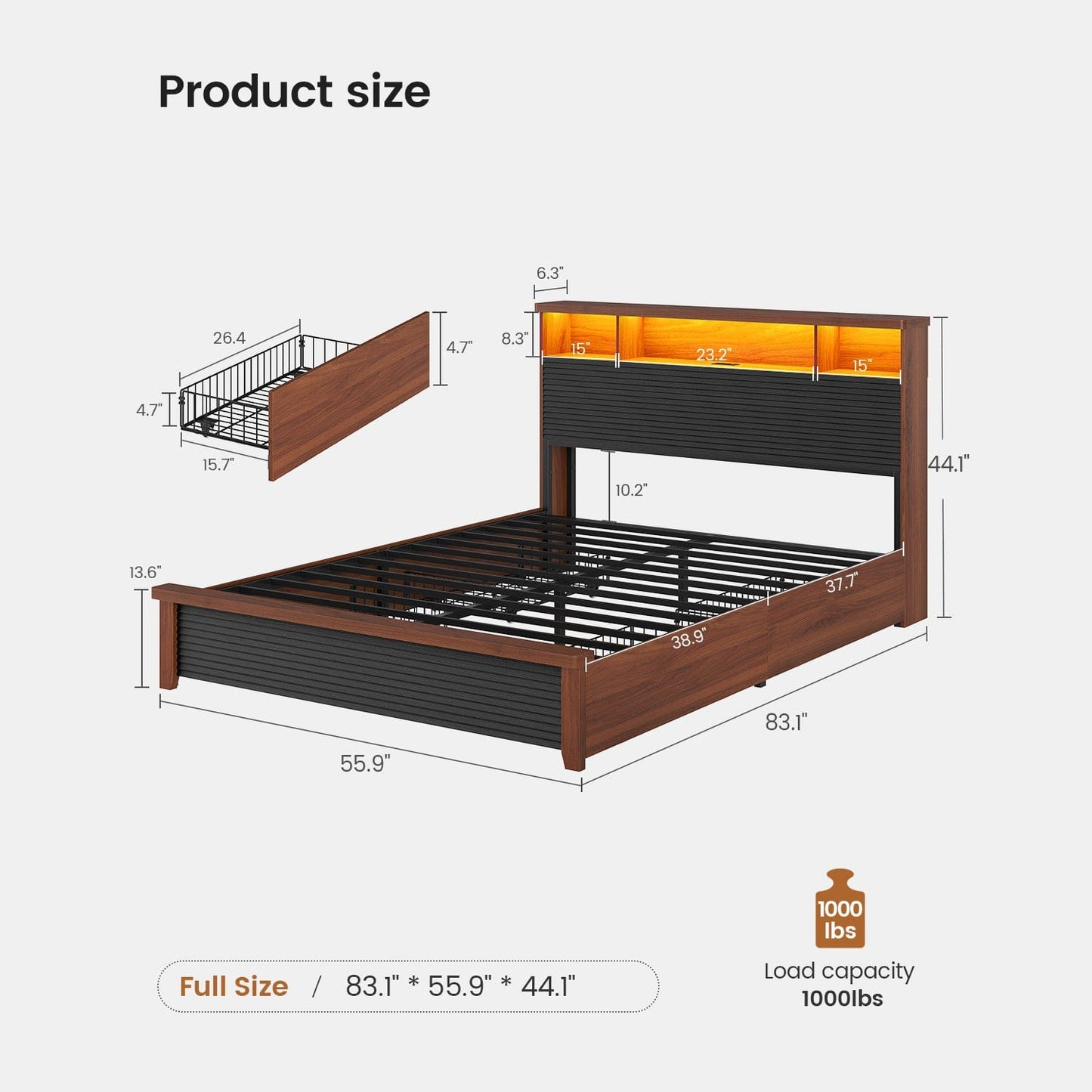 AOGLLATI Bed Frame Fluted Bed Frames Black