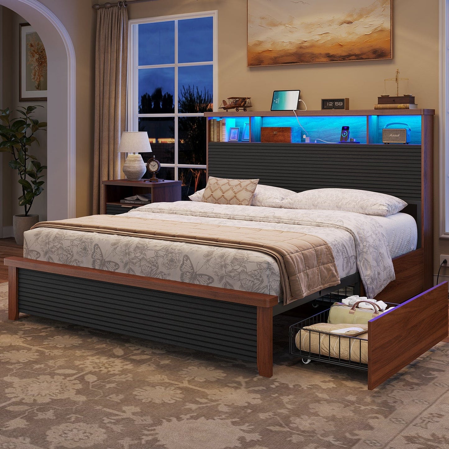 AOGLLATI Bed Frame Fluted Bed Frames Black