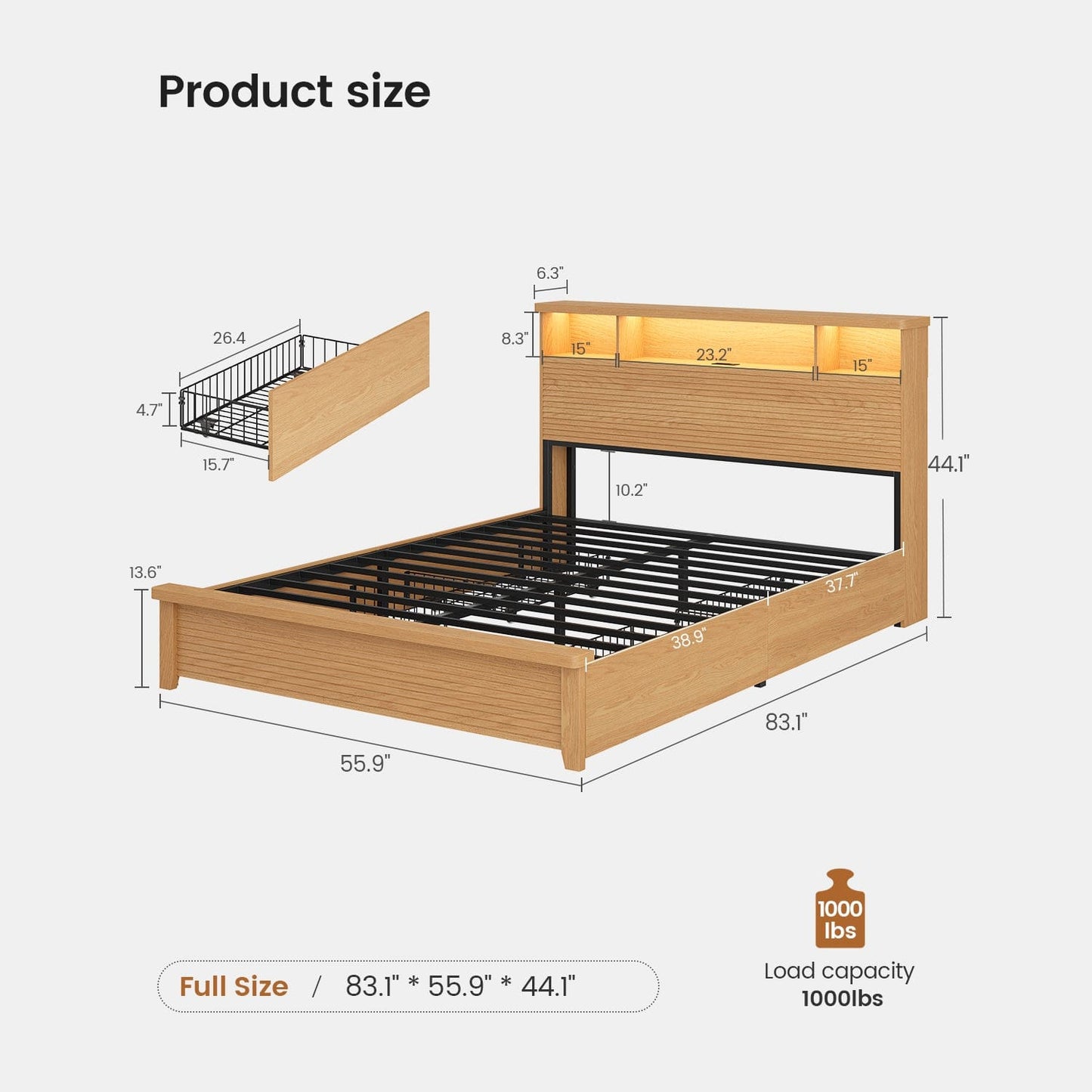AOGLLATI Bed Frame Fluted Bed Frames Wood