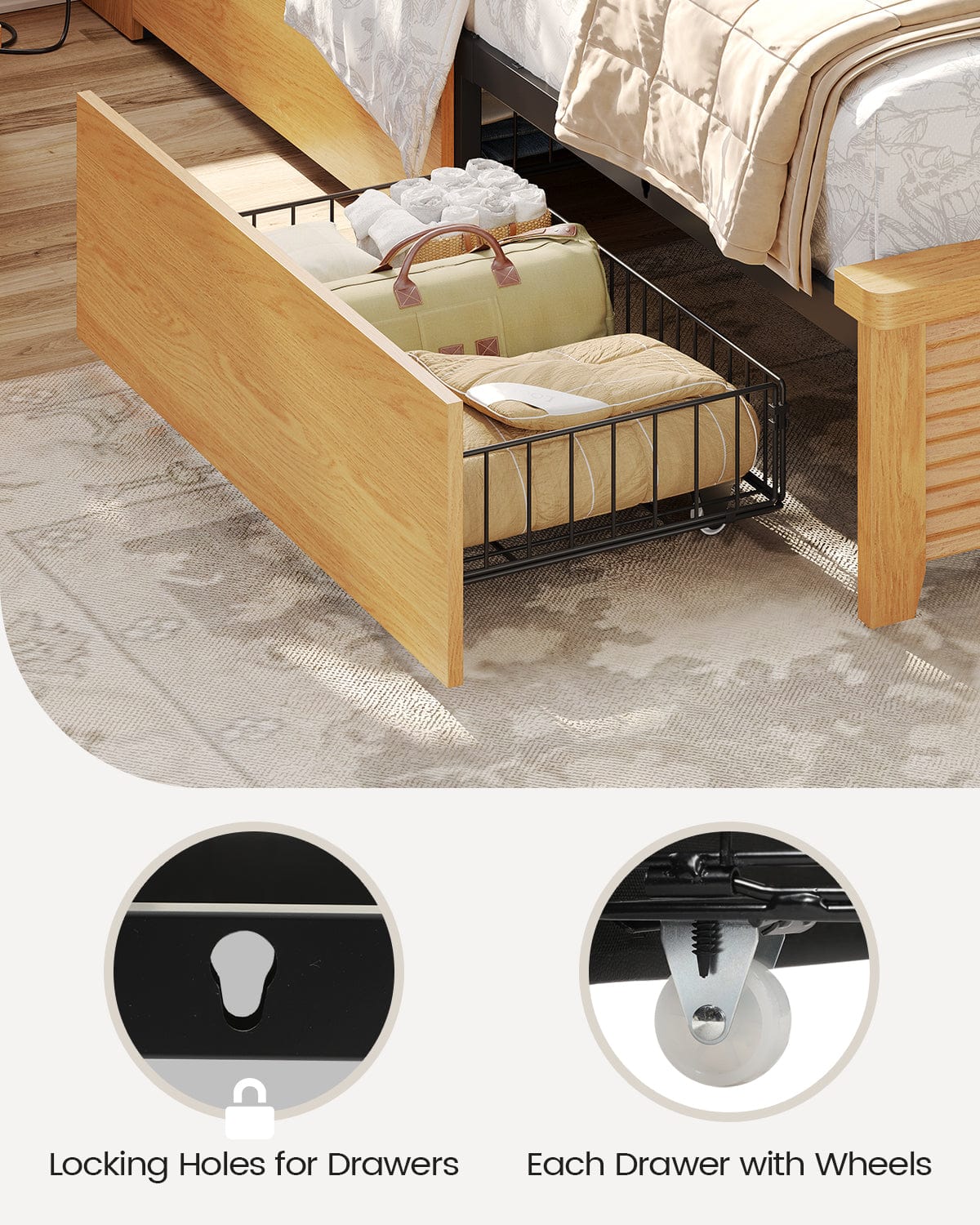 AOGLLATI Bed Frame Fluted Bed Frames Wood