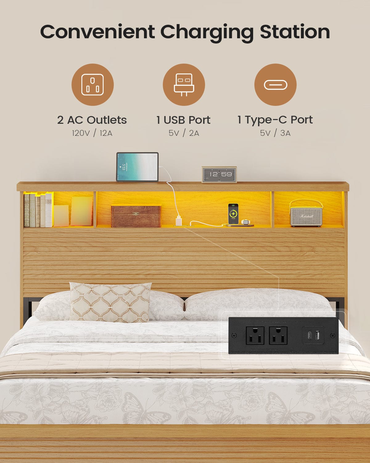AOGLLATI Bed Frame Fluted Bed Frames Wood