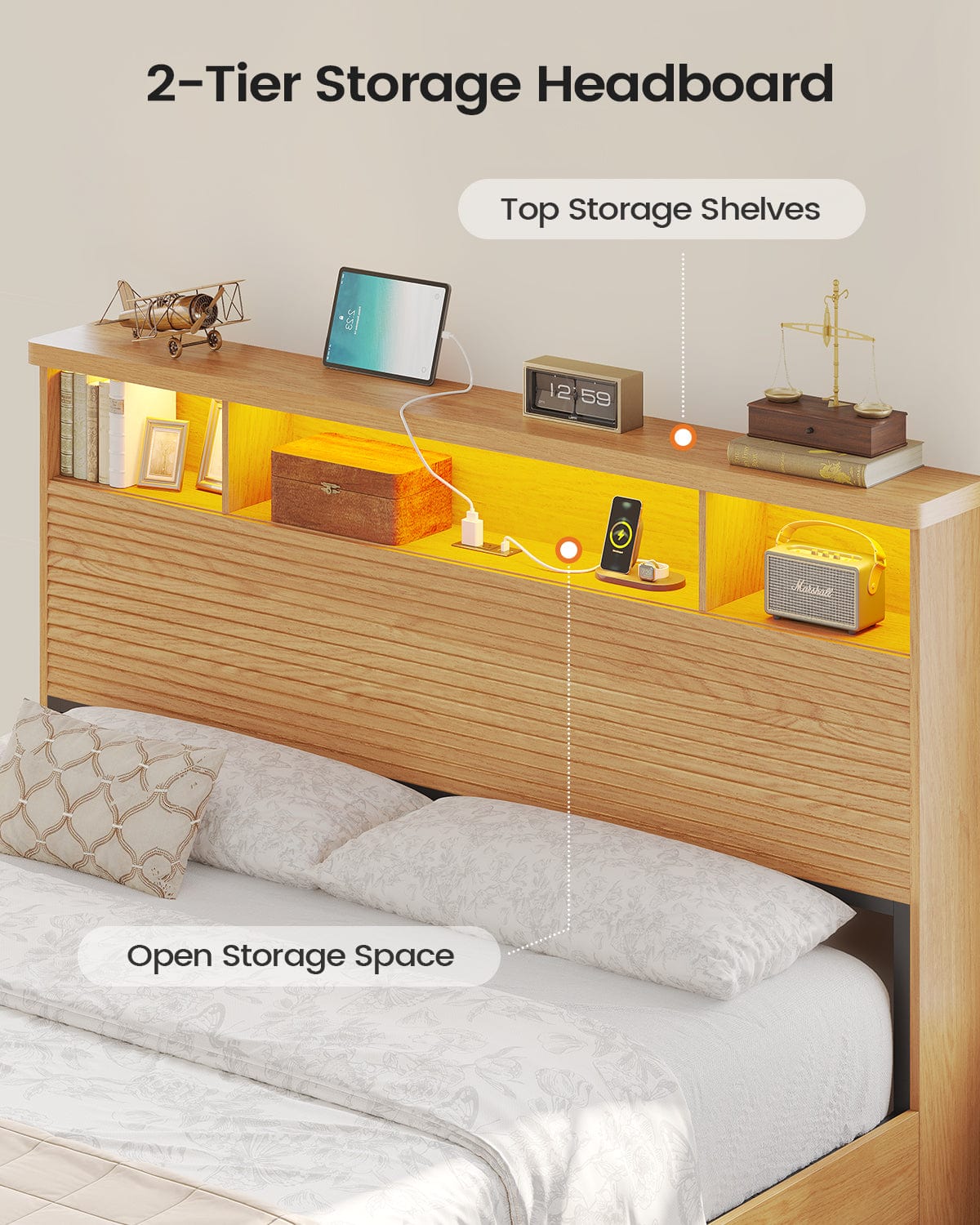 AOGLLATI Bed Frame Fluted Bed Frames Wood