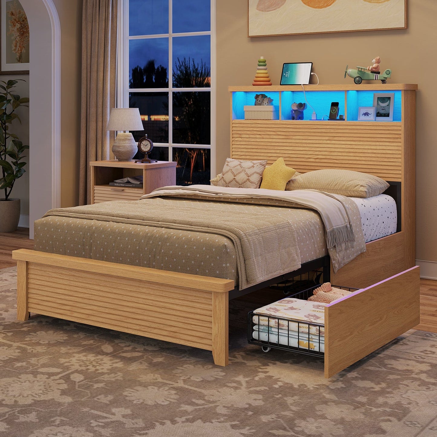 AOGLLATI Bed Frame Fluted Bed Frames Wood