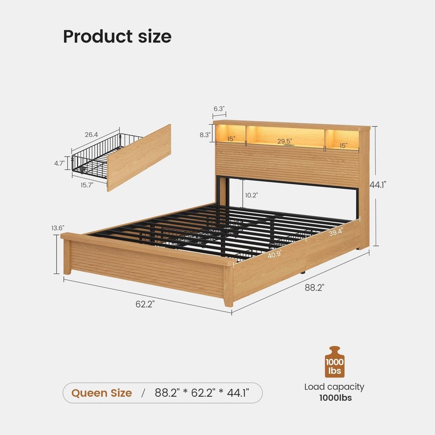 AOGLLATI Bed Frame Fluted Bed Frames Wood