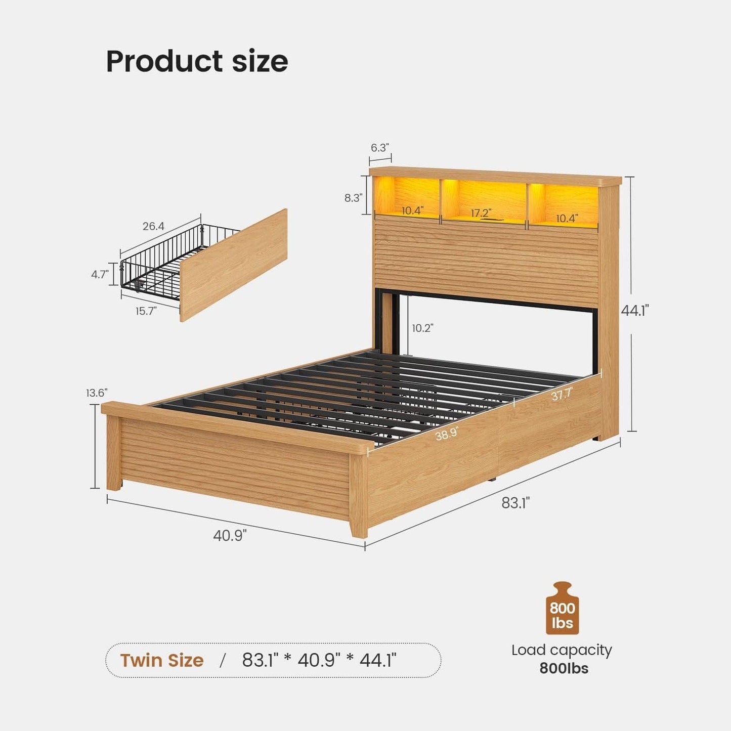 AOGLLATI Bed Frame Fluted Bed Frames Wood