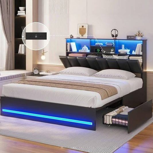 AOGLLATI Bed Frame LED Bed Frame Black