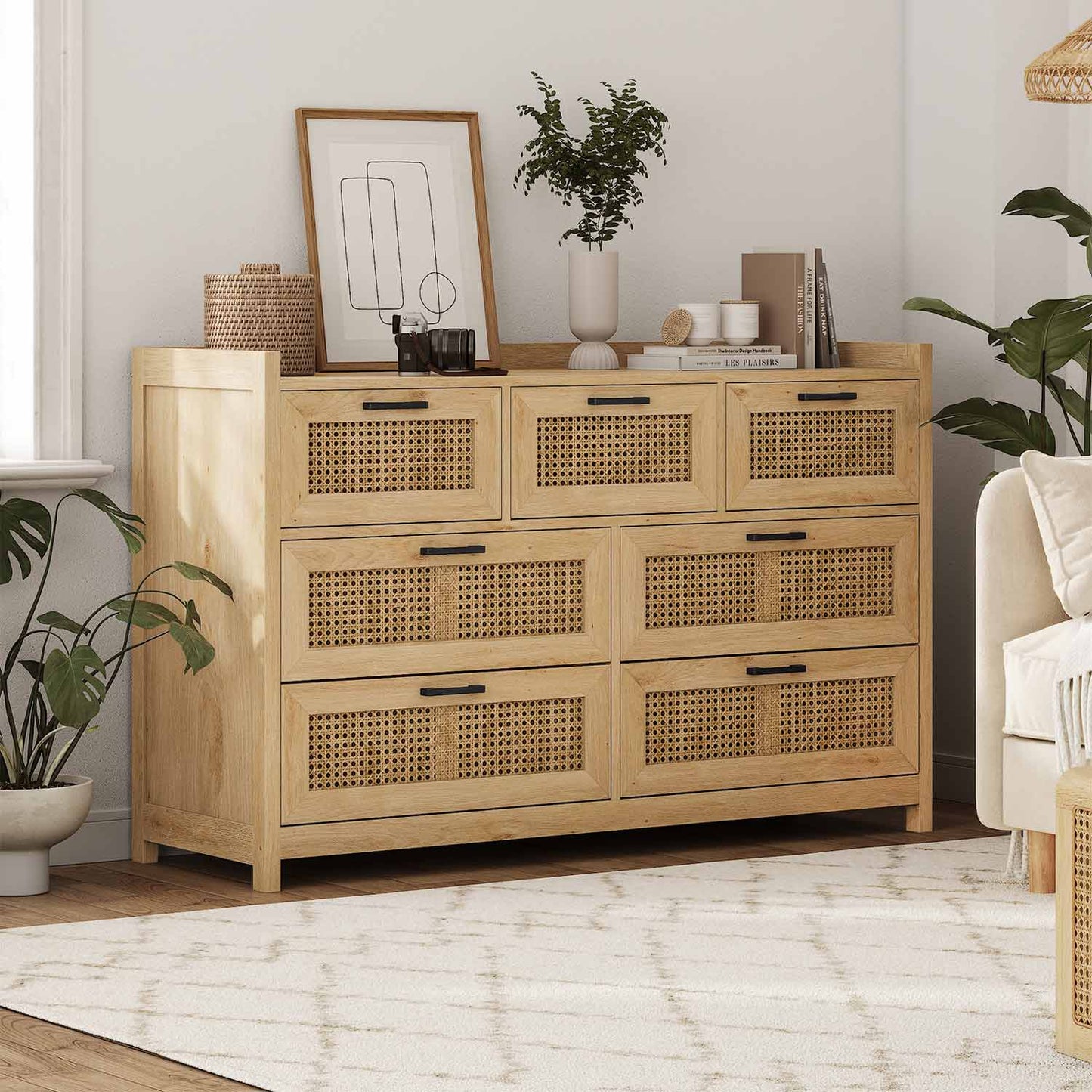 AOGLLATI Dresser Beige / Bohemian AOGLLATI Natural Rattan Dresser with Led Light