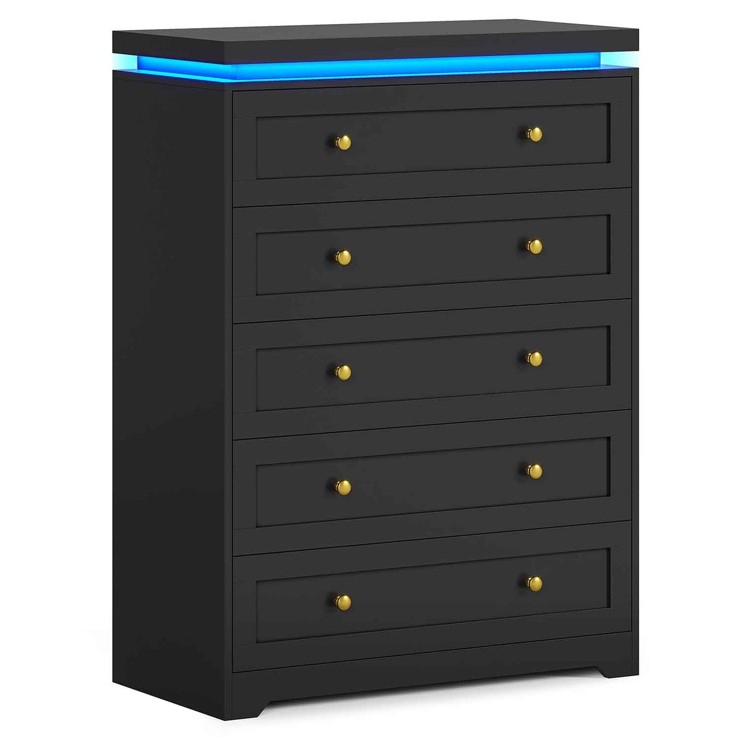 AOGLLATI Dresser Black / Engineered Wood / Modern AOGLLATI Black 5 Drawer Dresser with Led Lights