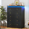 AOGLLATI Dresser Black / Engineered Wood / Modern AOGLLATI Black 5 Drawer Dresser with Led Lights