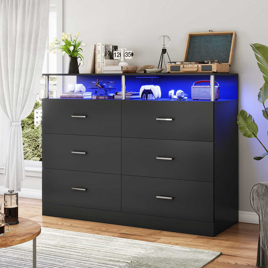 AOGLLATI Dresser Black / Engineered Wood / Modern AOGLLATI Dresser for Bedroom with 6 Drawers Black