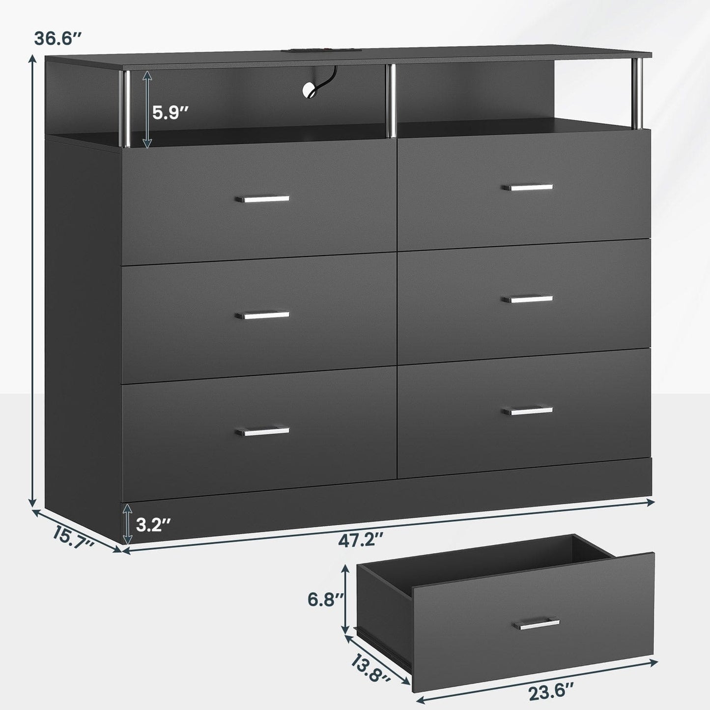 AOGLLATI Dresser Black / Engineered Wood / Modern AOGLLATI Dresser for Bedroom with 6 Drawers Black