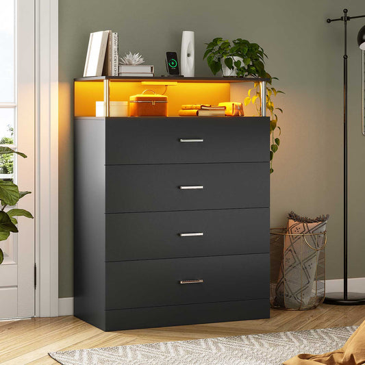 AOGLLATI Dresser Black / Engineered Wood / Modern AOGLLATI Dresser for Bedroom with Column Design Black