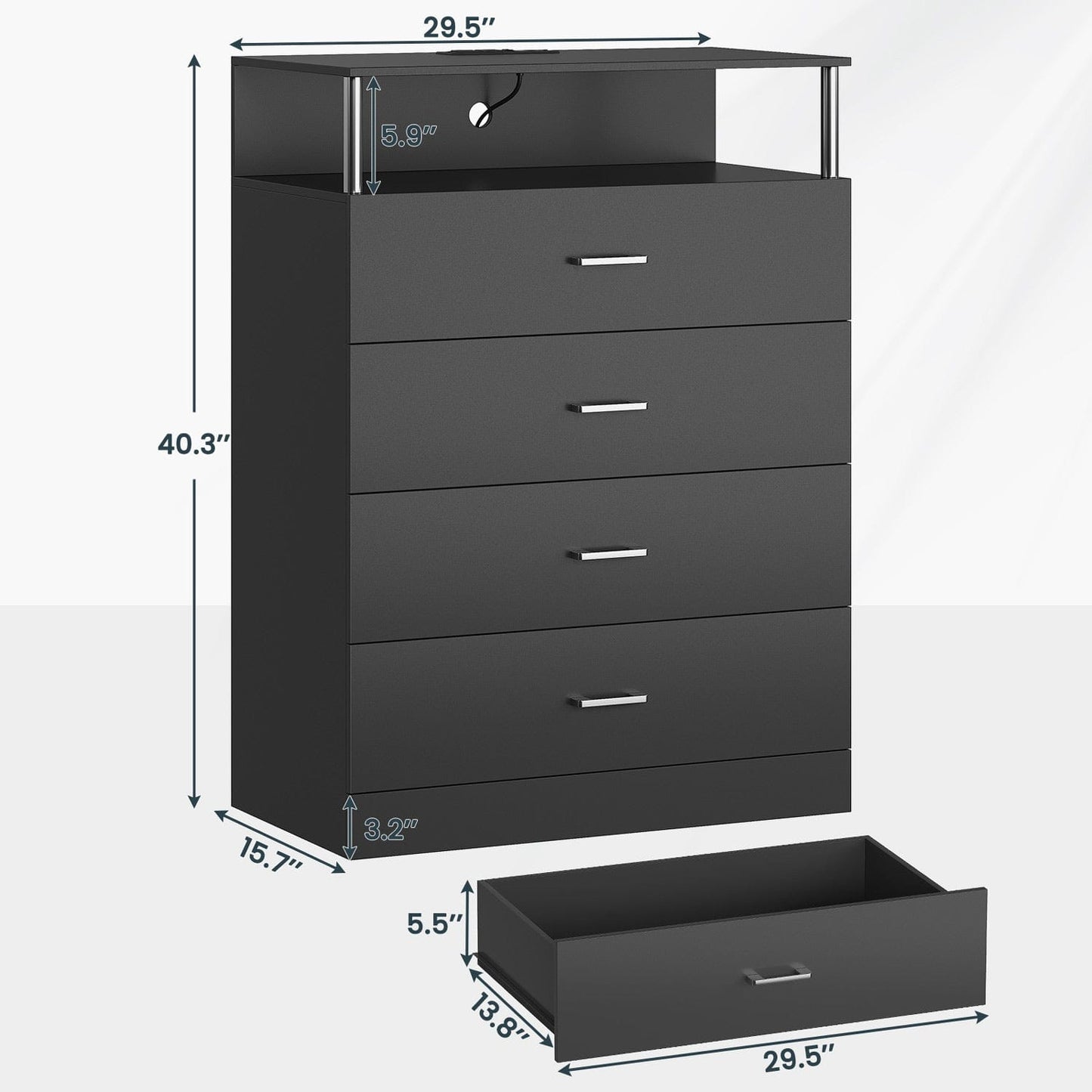 AOGLLATI Dresser Black / Engineered Wood / Modern AOGLLATI Dresser for Bedroom with Column Design Black