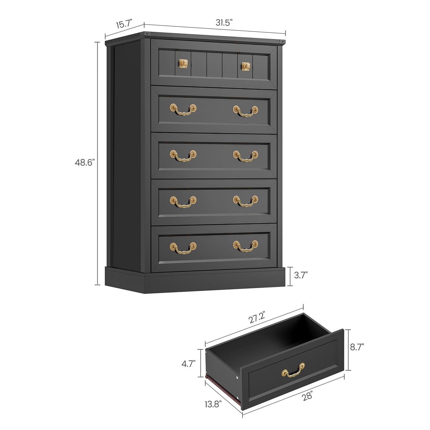 AOGLLATI Dresser Black / Engineered Wood / Modern AOGLLATI Farmhouse Storage Dresser with 5-Drawer Black