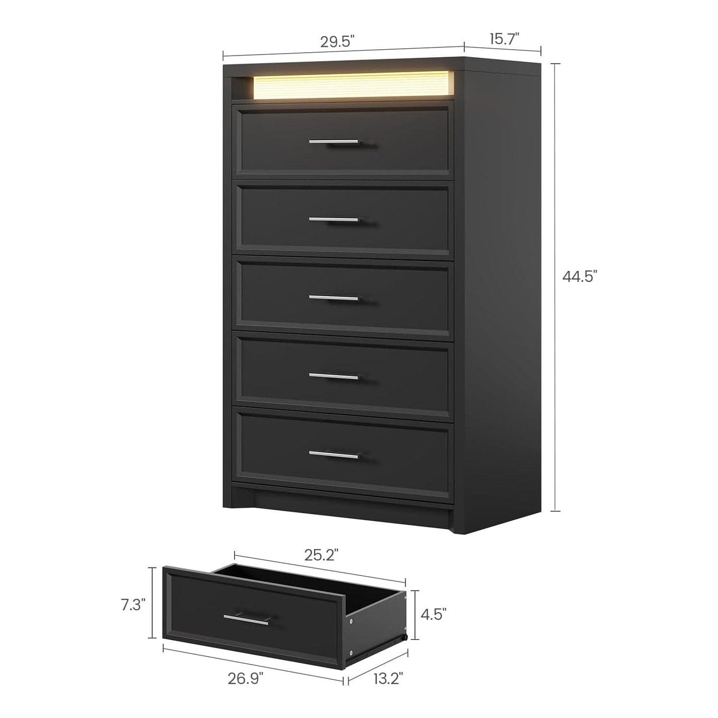 AOGLLATI Dresser Black / Engineered Wood / Modern Black Tall Dresser with Lightbox