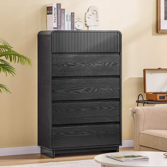 AOGLLATI Dresser Black / Engineered Wood / Modern Mid Century Modern 5-Drawer Dresser Black