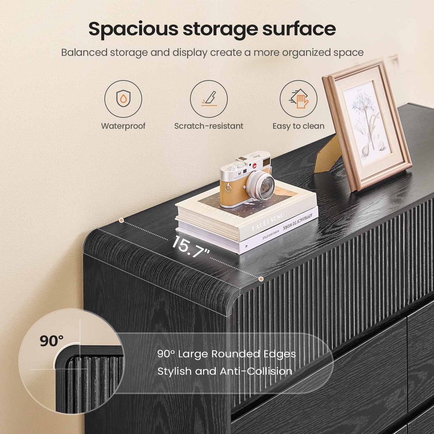 AOGLLATI Dresser Black / Engineered Wood / Modern Mid Century Modern 6-Drawer Dresser Black