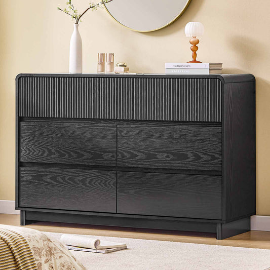 AOGLLATI Dresser Black / Engineered Wood / Modern Mid Century Modern 6-Drawer Dresser Black