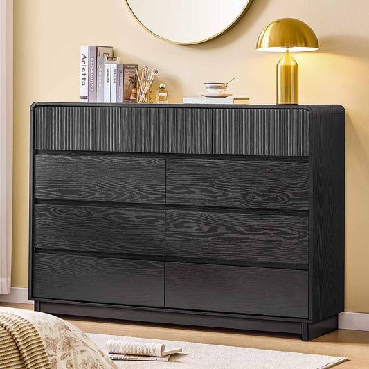 AOGLLATI Dresser Black / Engineered Wood / Modern Mid Century Modern 9-Drawer Dresser Black