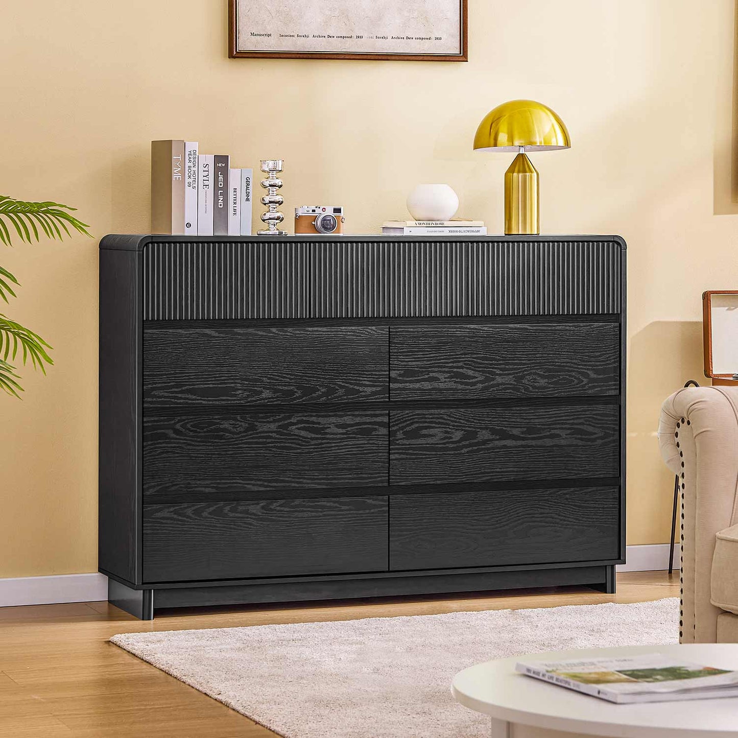 AOGLLATI Dresser Black / Engineered Wood / Modern Mid Century Modern 9-Drawer Dresser Black