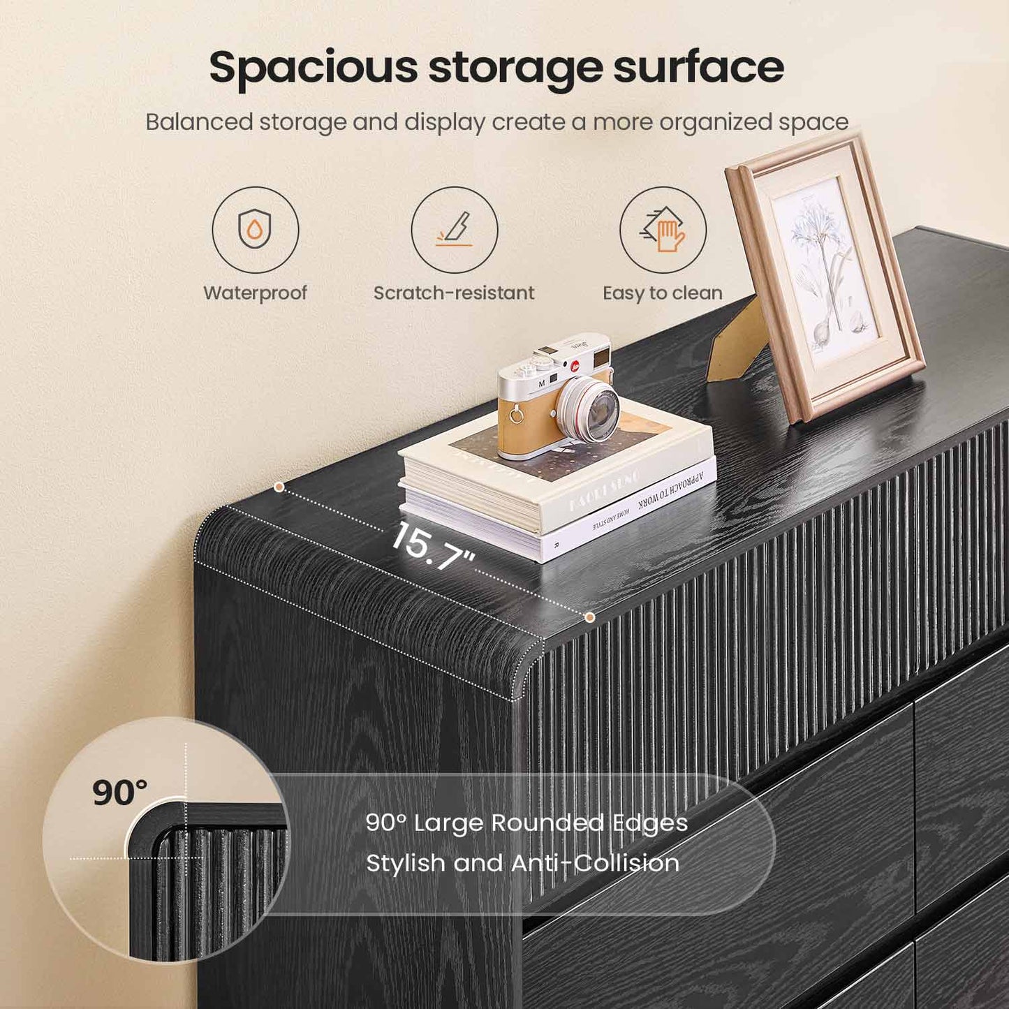 AOGLLATI Dresser Black / Engineered Wood / Modern Mid Century Modern 9-Drawer Dresser Black