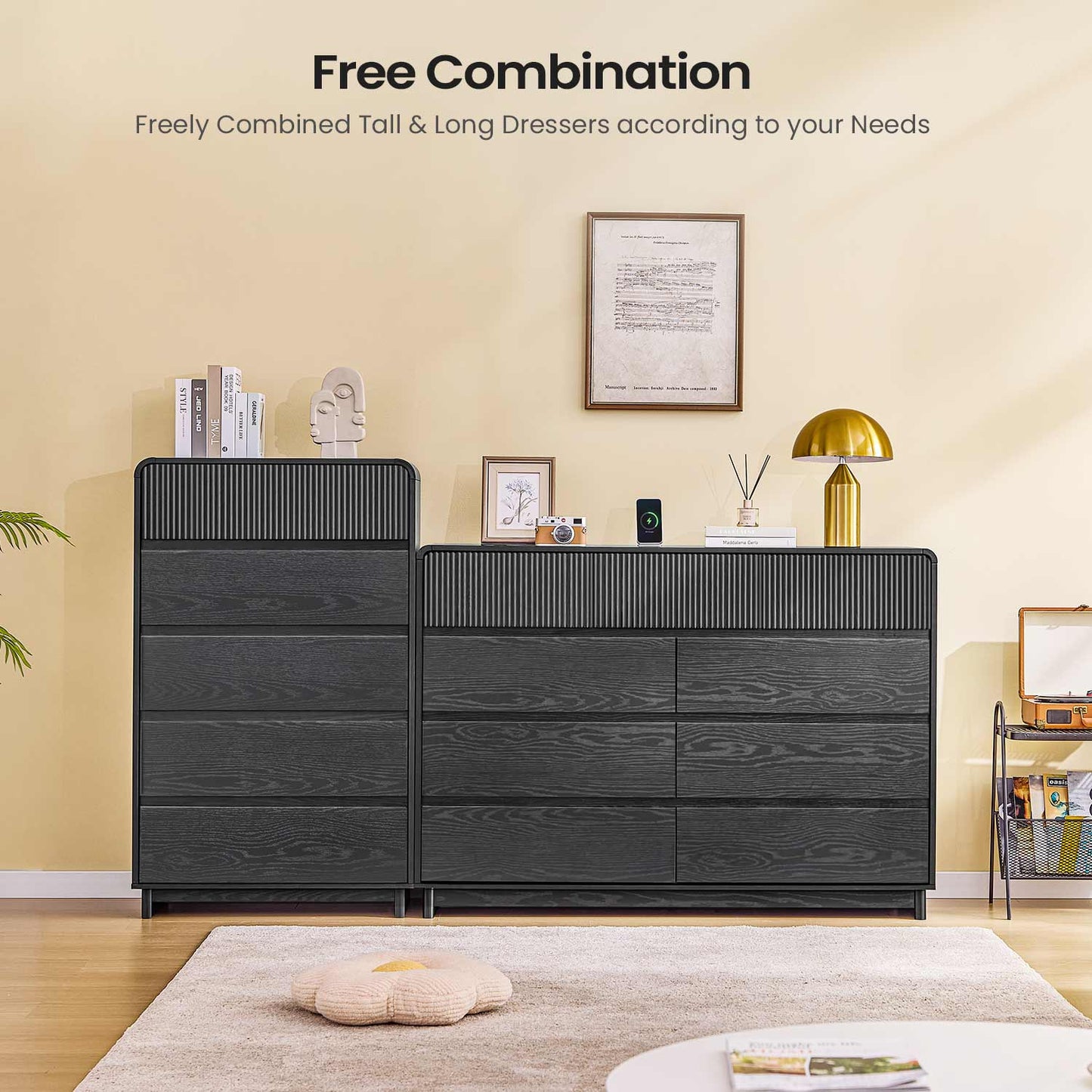 AOGLLATI Dresser Black / Engineered Wood / Modern Mid Century Modern 9-Drawer Dresser Black