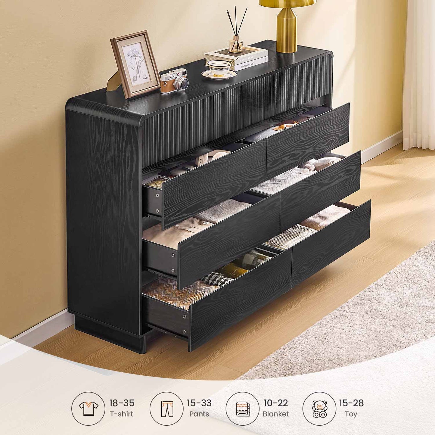 AOGLLATI Dresser Black / Engineered Wood / Modern Mid Century Modern 9-Drawer Dresser Black