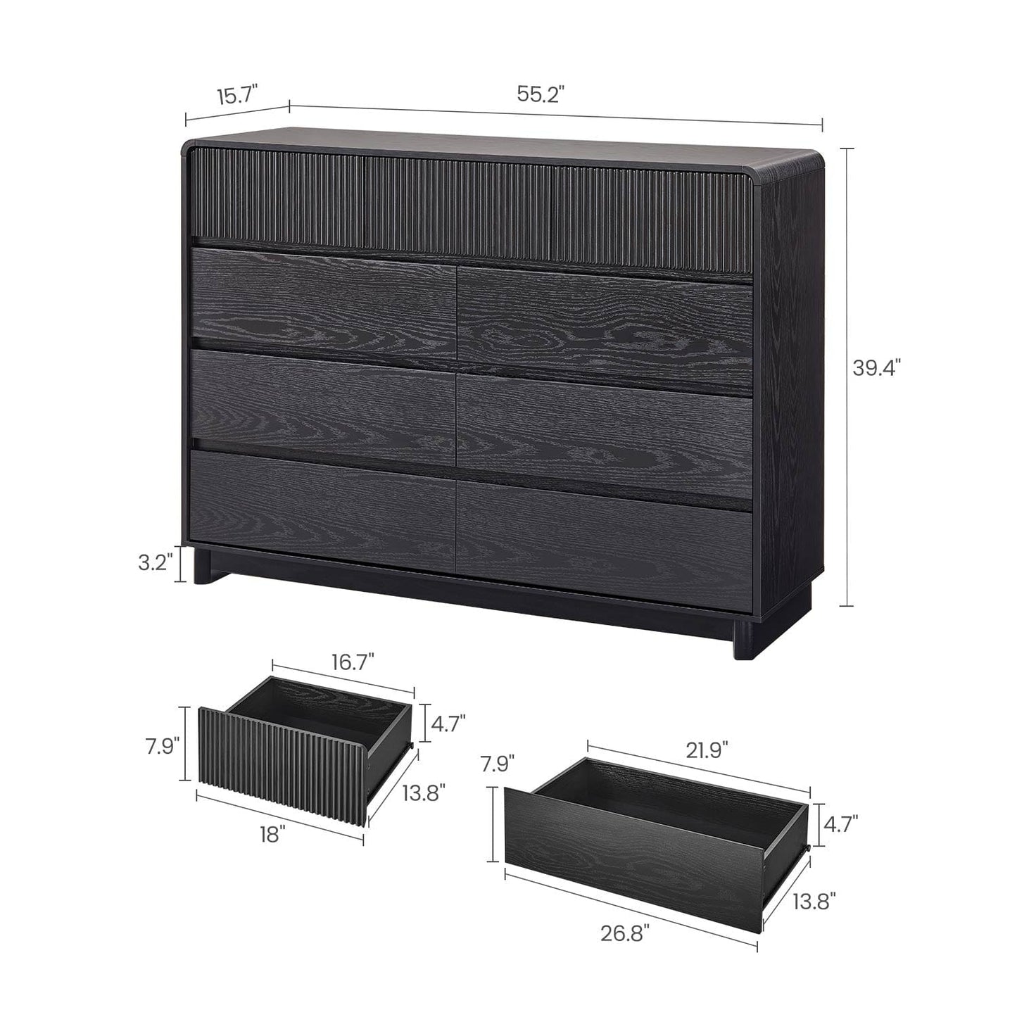 AOGLLATI Dresser Black / Engineered Wood / Modern Mid Century Modern 9-Drawer Dresser Black