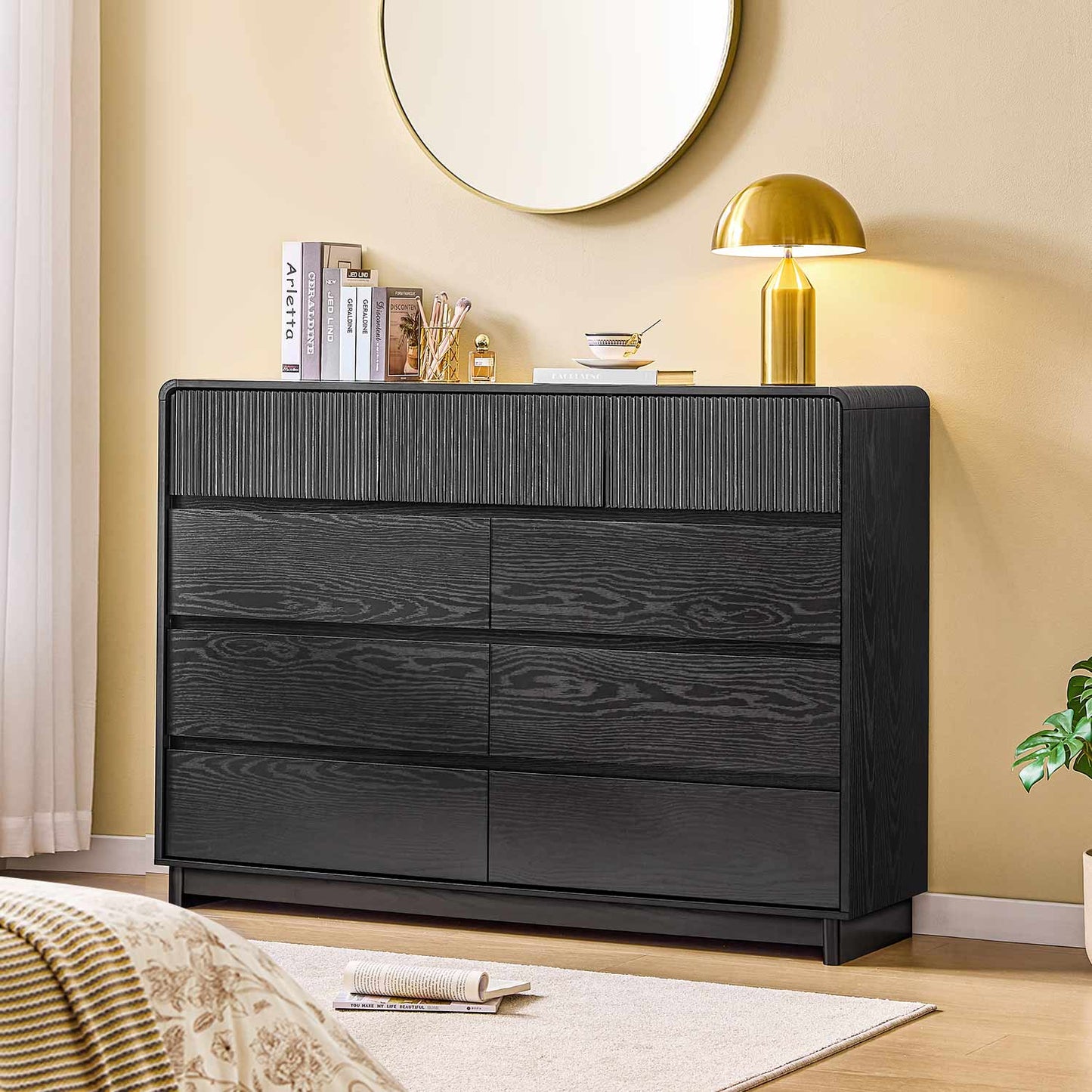 AOGLLATI Dresser Black / Engineered Wood / Modern Mid Century Modern 9-Drawer Dresser Black
