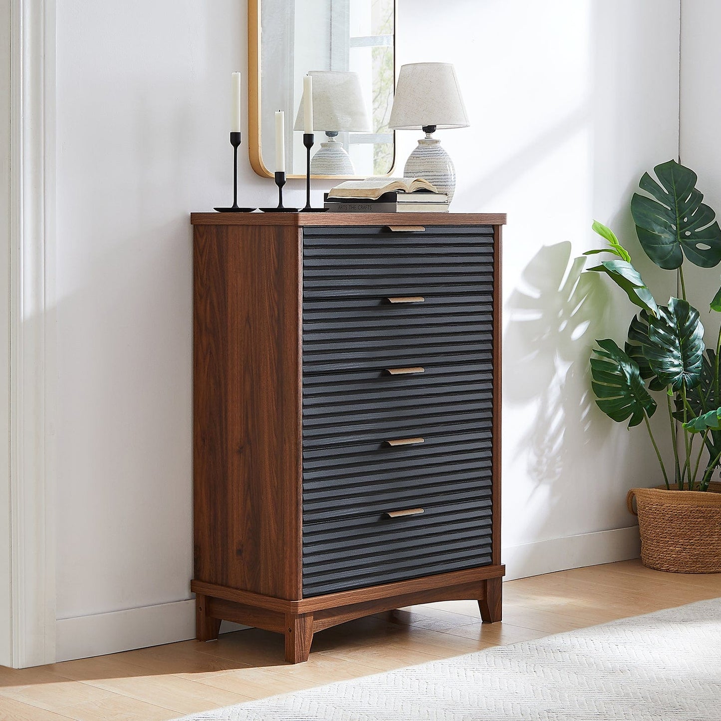AOGLLATI Dresser Black / Engineered Wood / Retro AOGLLATI Retro Tall Dresser Black