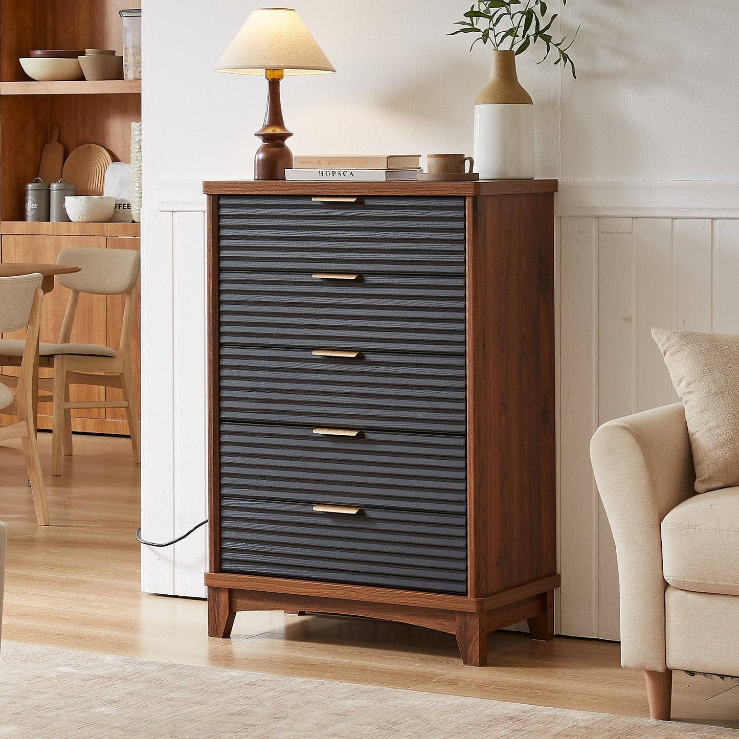 AOGLLATI Dresser Black / Engineered Wood / Retro AOGLLATI Retro Tall Dresser Black