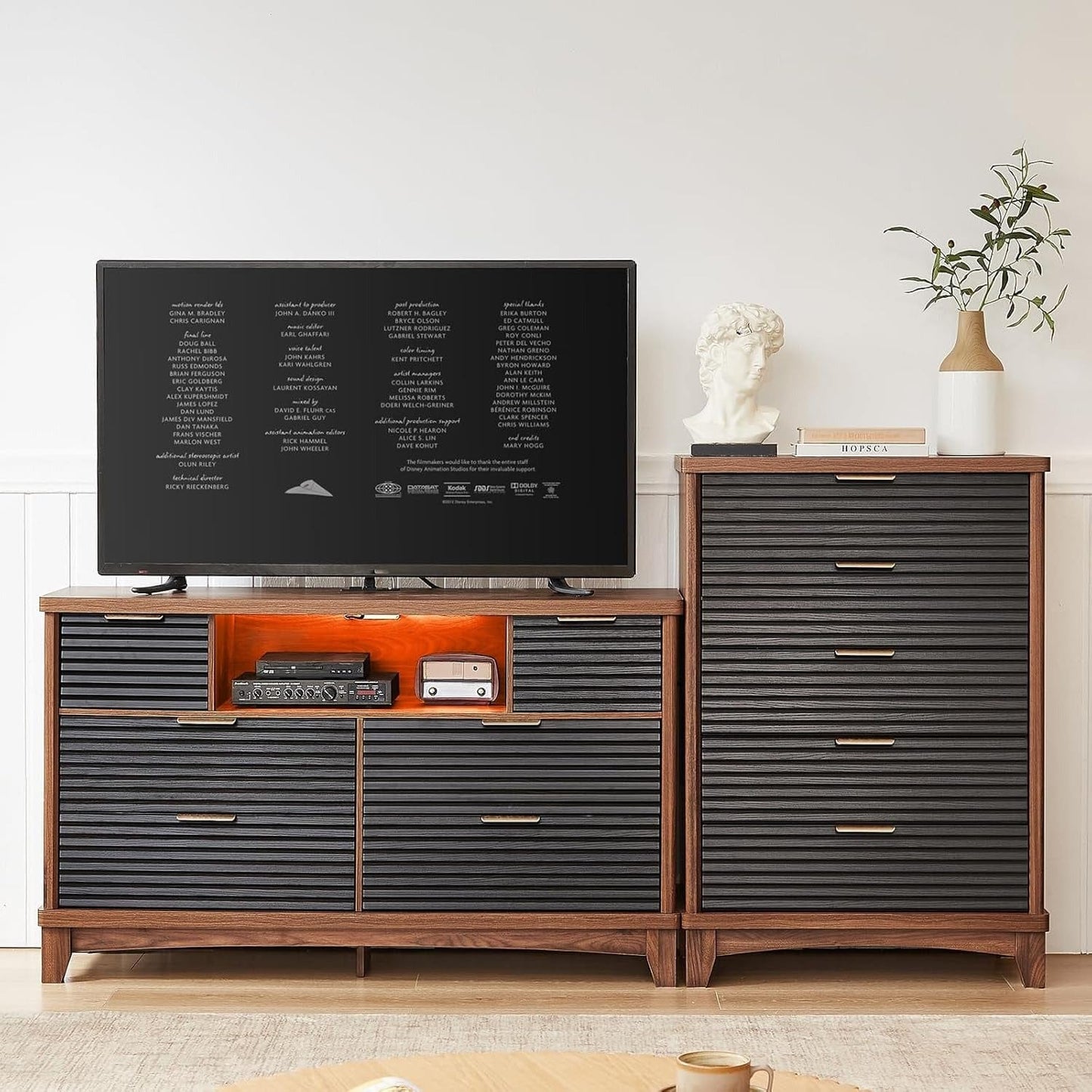 AOGLLATI Dresser Black / Engineered Wood / Retro AOGLLATI Retro Tall Dresser Black