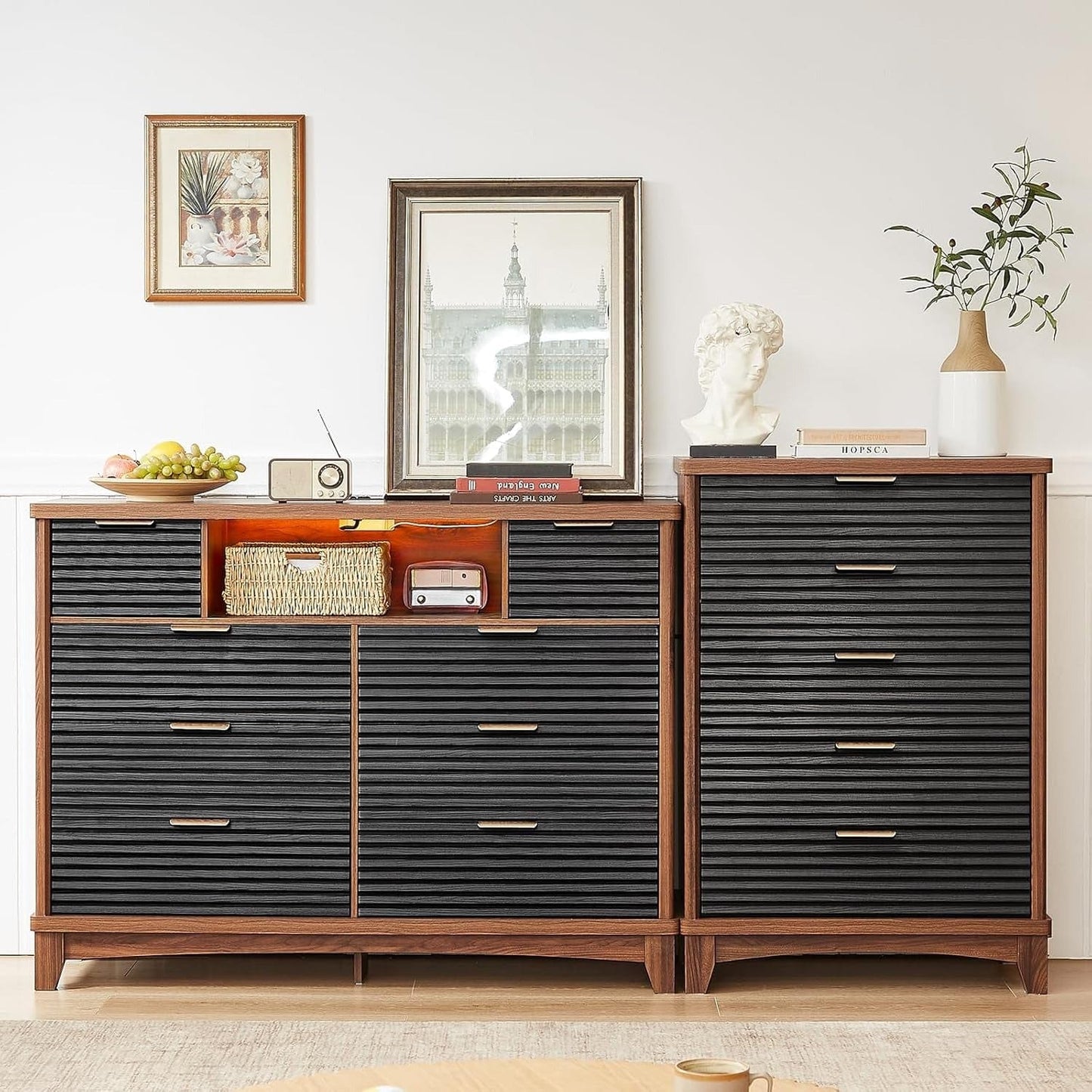 AOGLLATI Dresser Black / Engineered Wood / Retro AOGLLATI Retro Tall Dresser Black