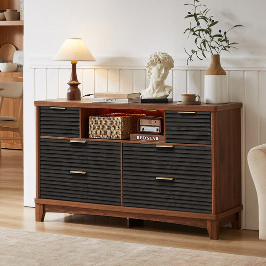 AOGLLATI Dresser Black / Engineered Wood / Retro Retro 6 Drawers Dresser Black