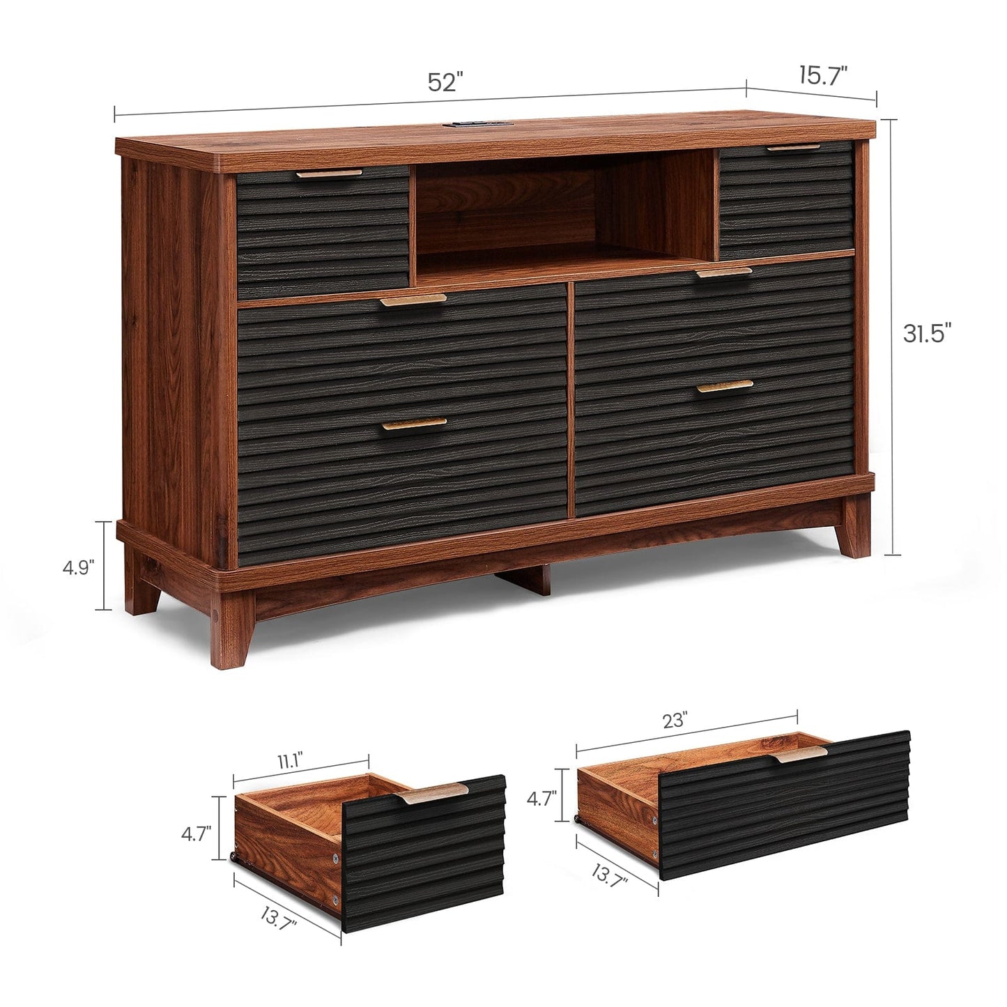 AOGLLATI Dresser Black / Engineered Wood / Retro Retro 6 Drawers Dresser Black