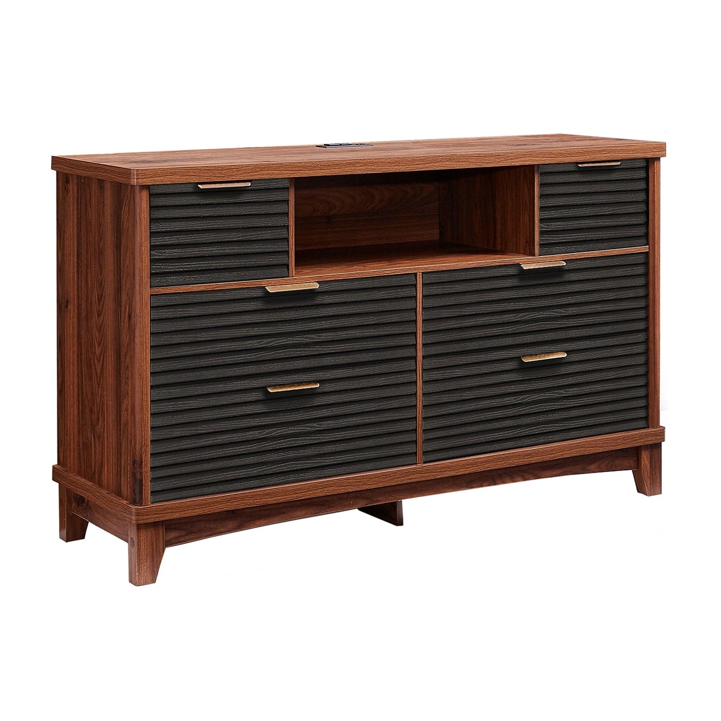 AOGLLATI Dresser Black / Engineered Wood / Retro Retro 6 Drawers Dresser Black