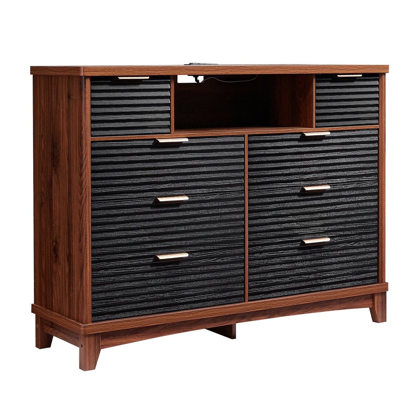 AOGLLATI Dresser Black / Engineered Wood / Retro Retro 8 Drawers Dresser Black