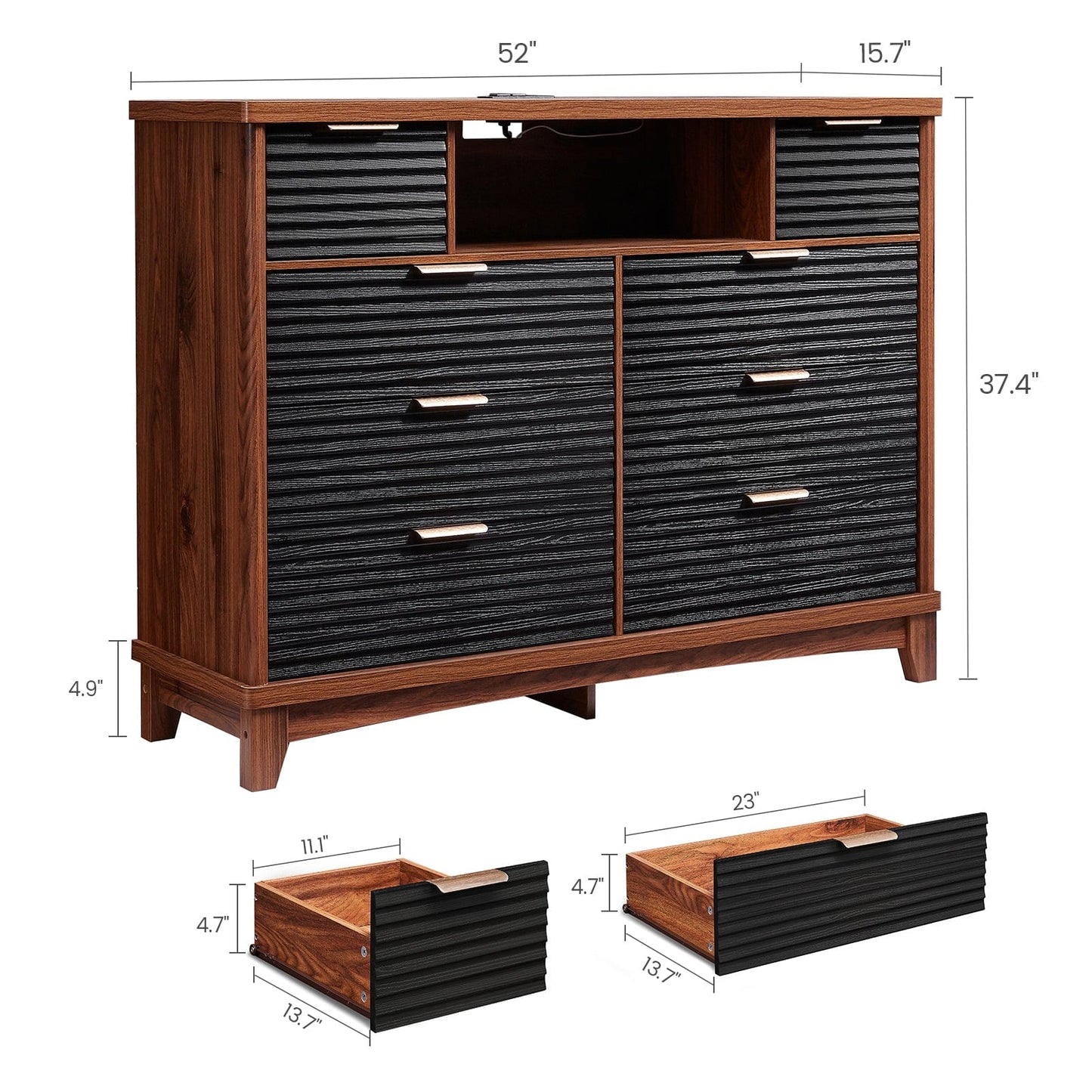 AOGLLATI Dresser Black / Engineered Wood / Retro Retro 8 Drawers Dresser Black