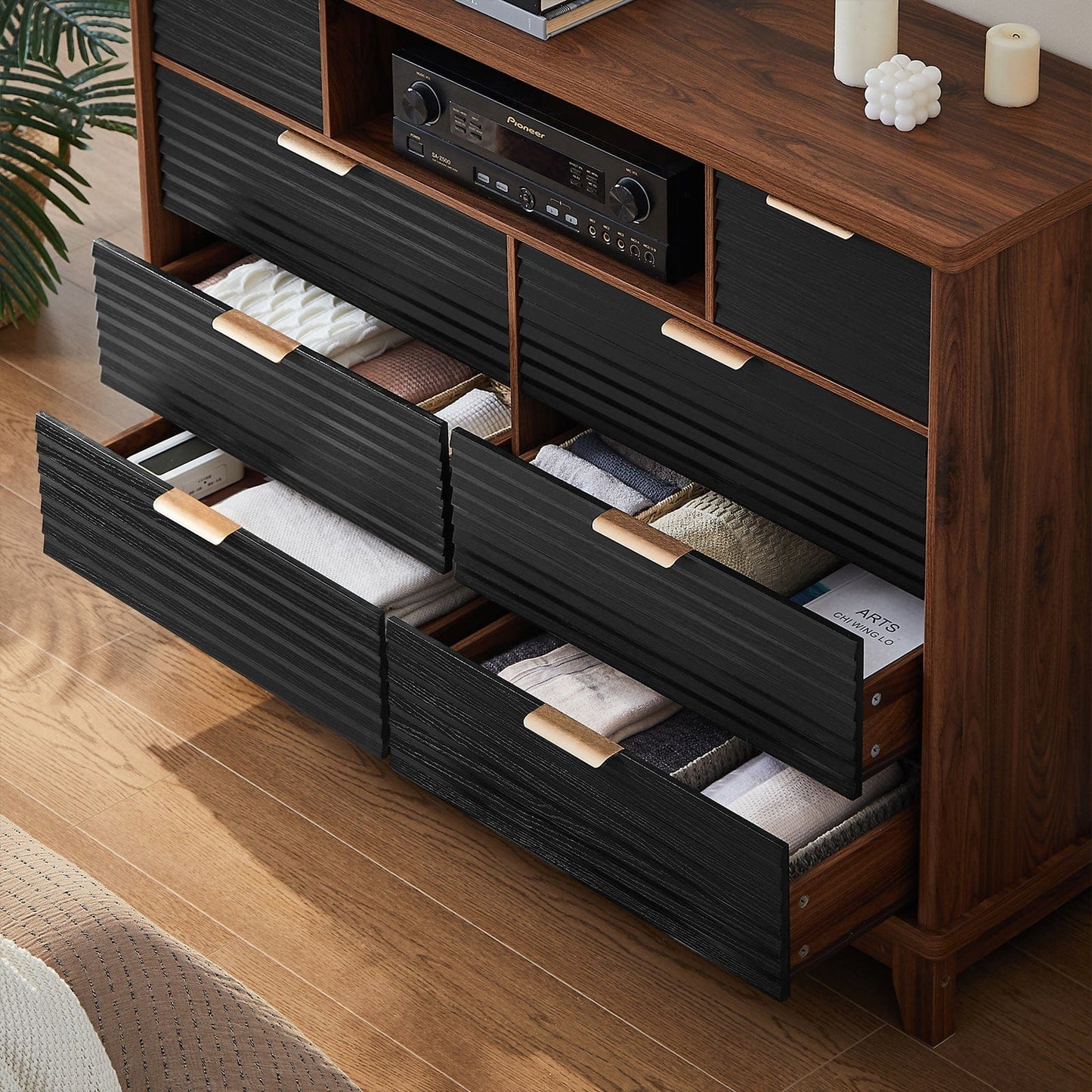 AOGLLATI Dresser Black / Engineered Wood / Retro Retro 8 Drawers Dresser Black
