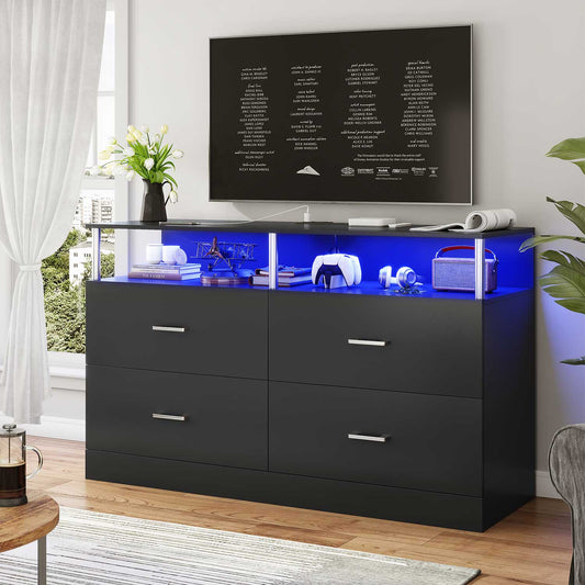 AOGLLATI Dresser Black / Modern AOGLLATI Black Dresser for Bedroom with 4 Drawers