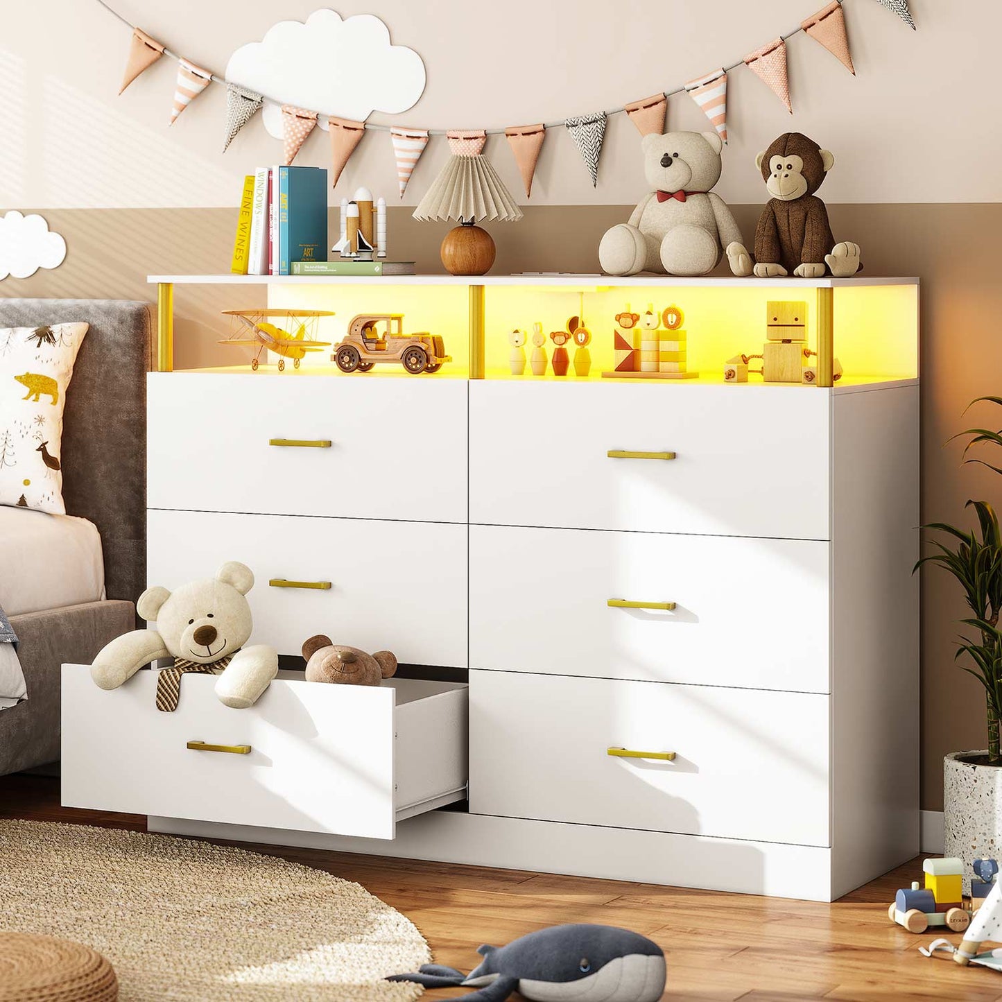 AOGLLATI Dresser White / Engineered Wood / Modern AOGLLATI Dresser for Bedroom with 6 Drawers White