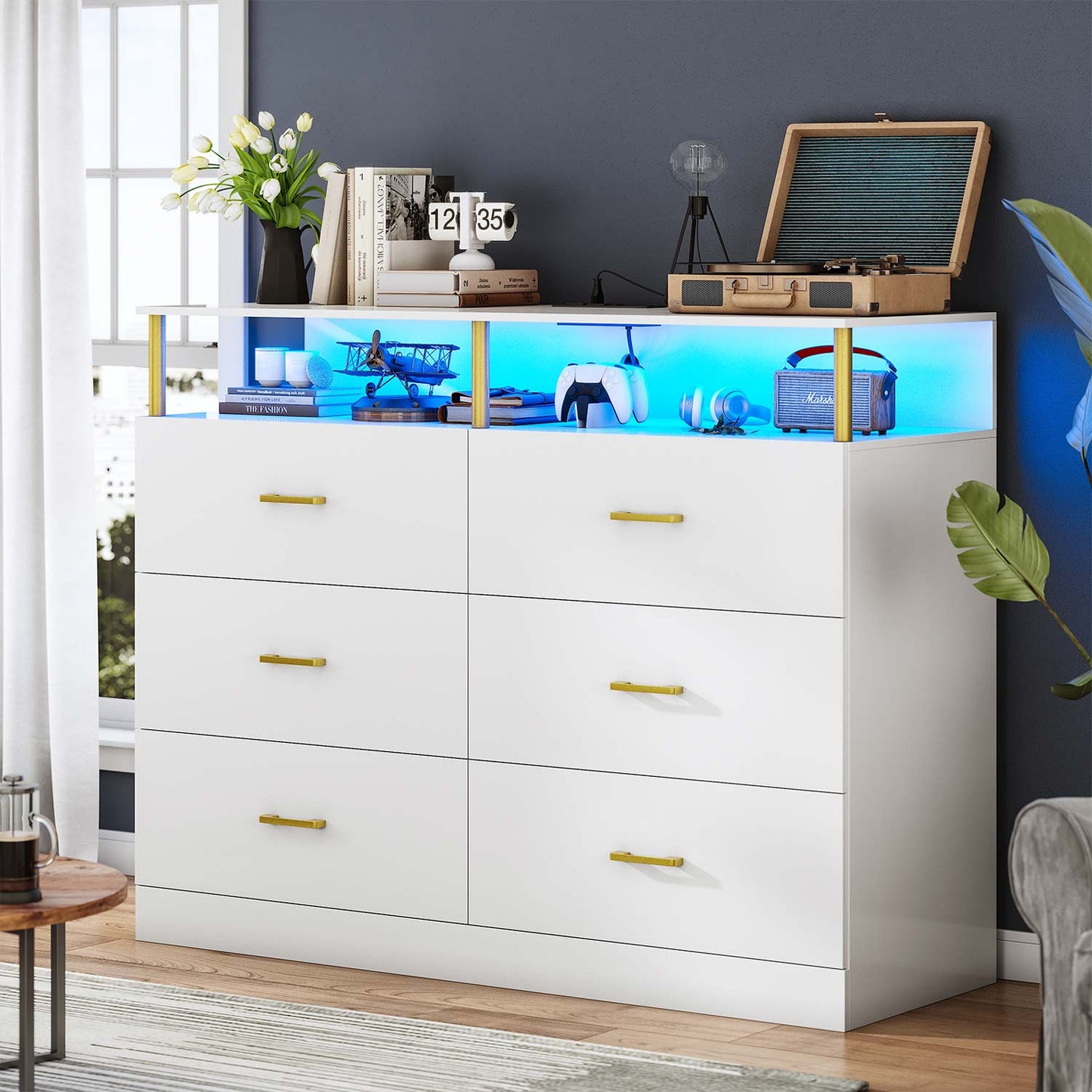 AOGLLATI Dresser White / Engineered Wood / Modern AOGLLATI Dresser for Bedroom with 6 Drawers White